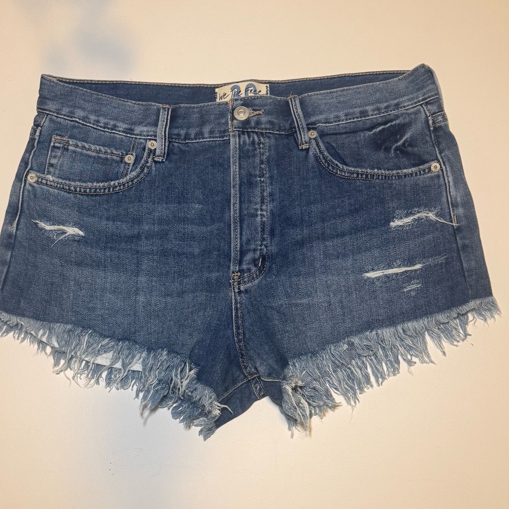 We The Free Blue Frayed Jean Shorts